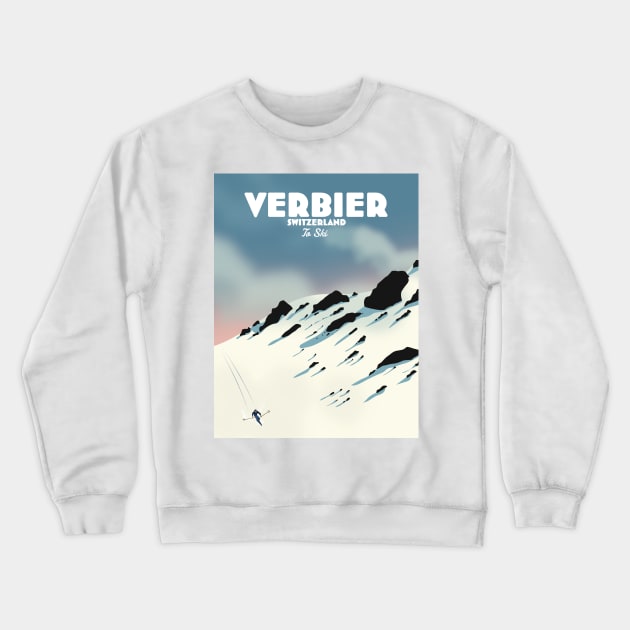 Verbier Switzerland ski travel poster Crewneck Sweatshirt by nickemporium1